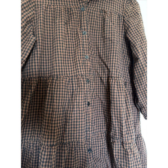 SHEIN Tiered Babydoll 100% Cotton Mini Dress Brown 3/4 Sleeve Minimalist Sz M - Picture 2 of 6